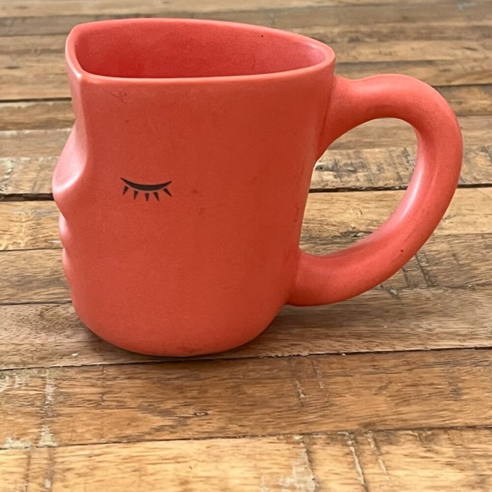 Uncommon Goods The Kissing Mug Peach Ceramic Coffee Mug 3.75"